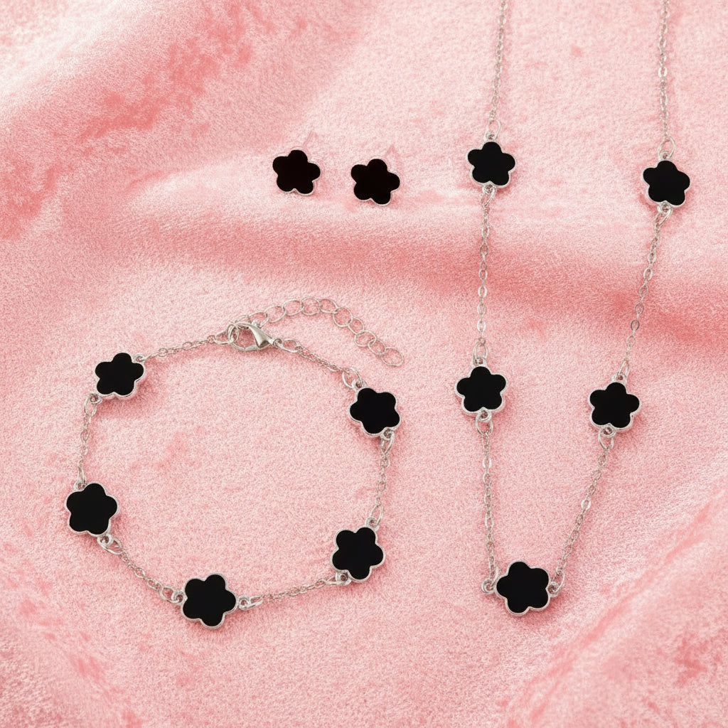 Conjunto de joias pretas florais LOVENTIELL®