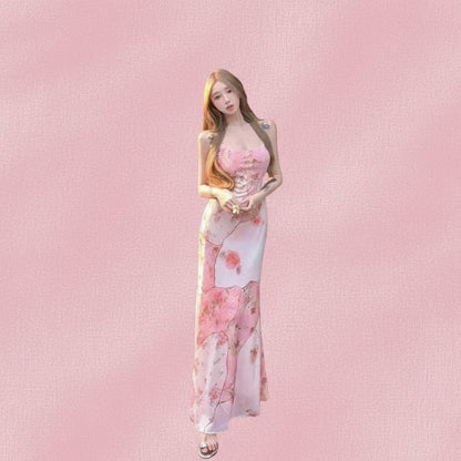 Vestido longo tomara que caia com estampa floral LOVENTIELL®