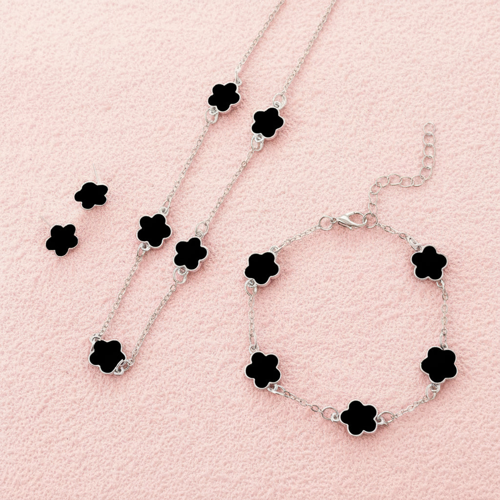 Conjunto de joias pretas florais LOVENTIELL®